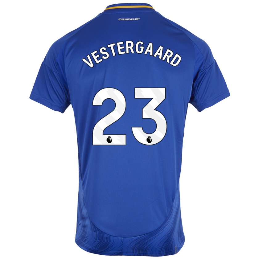 Kandiny Niño Camiseta Jannik Vestergaard #23 Azul Blanco 1ª Equipación 2024/25 La Camisa Chile