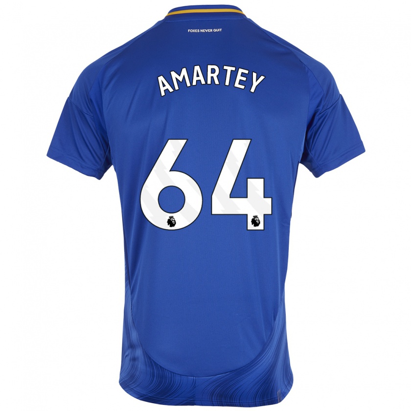 Kandiny Niño Camiseta Bobby Amartey #64 Azul Blanco 1ª Equipación 2024/25 La Camisa Chile