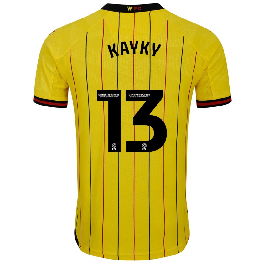 Kandiny Niño Camiseta Kayky Almeida #13 Amarillo Negro 1ª Equipación 2024/25 La Camisa Chile