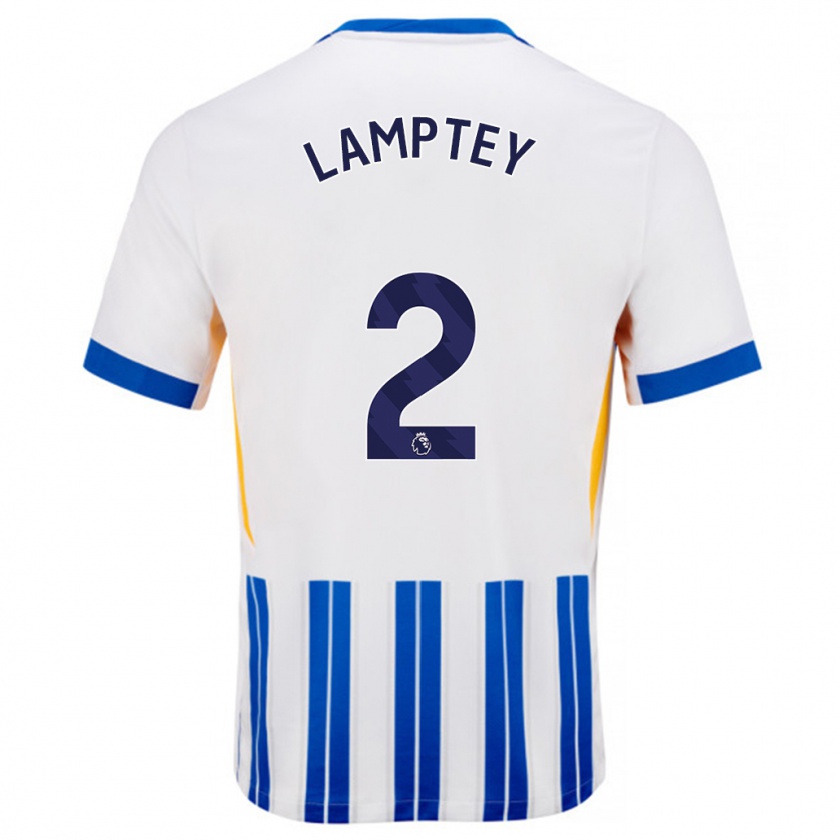 Kandiny Niño Camiseta Tariq Lamptey #2 Blanco Azul Rayas 1ª Equipación 2024/25 La Camisa Chile