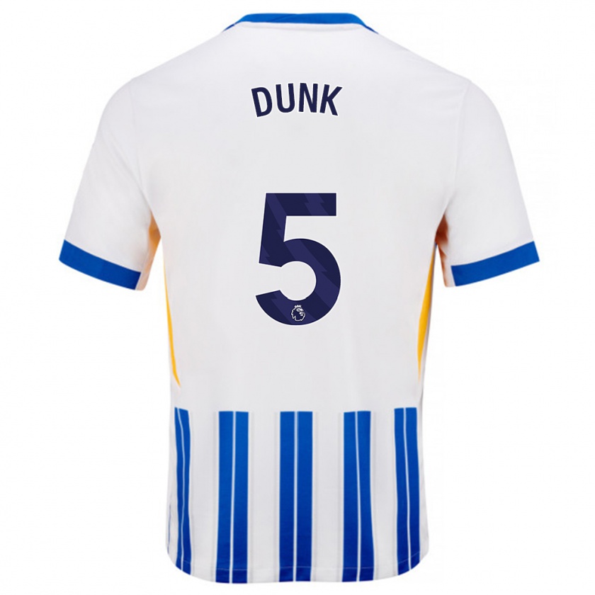 Kandiny Niño Camiseta Lewis Dunk #5 Blanco Azul Rayas 1ª Equipación 2024/25 La Camisa Chile