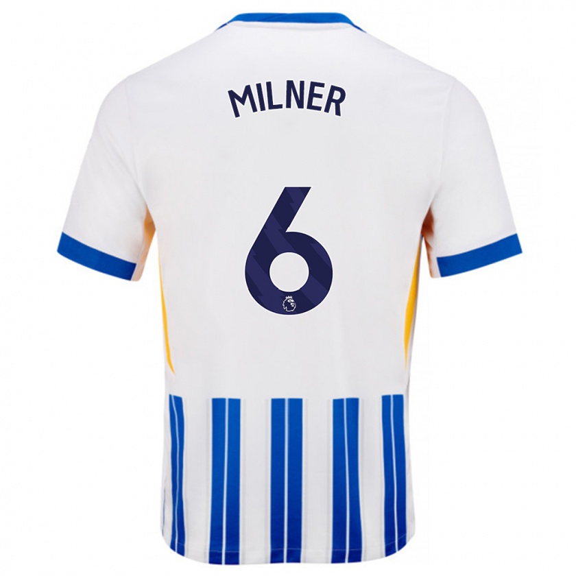 Kandiny Niño Camiseta James Milner #6 Blanco Azul Rayas 1ª Equipación 2024/25 La Camisa Chile