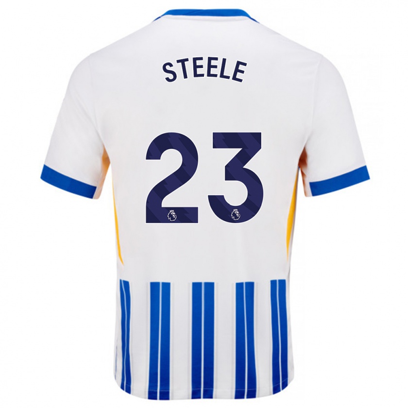 Kandiny Niño Camiseta Jason Steele #23 Blanco Azul Rayas 1ª Equipación 2024/25 La Camisa Chile