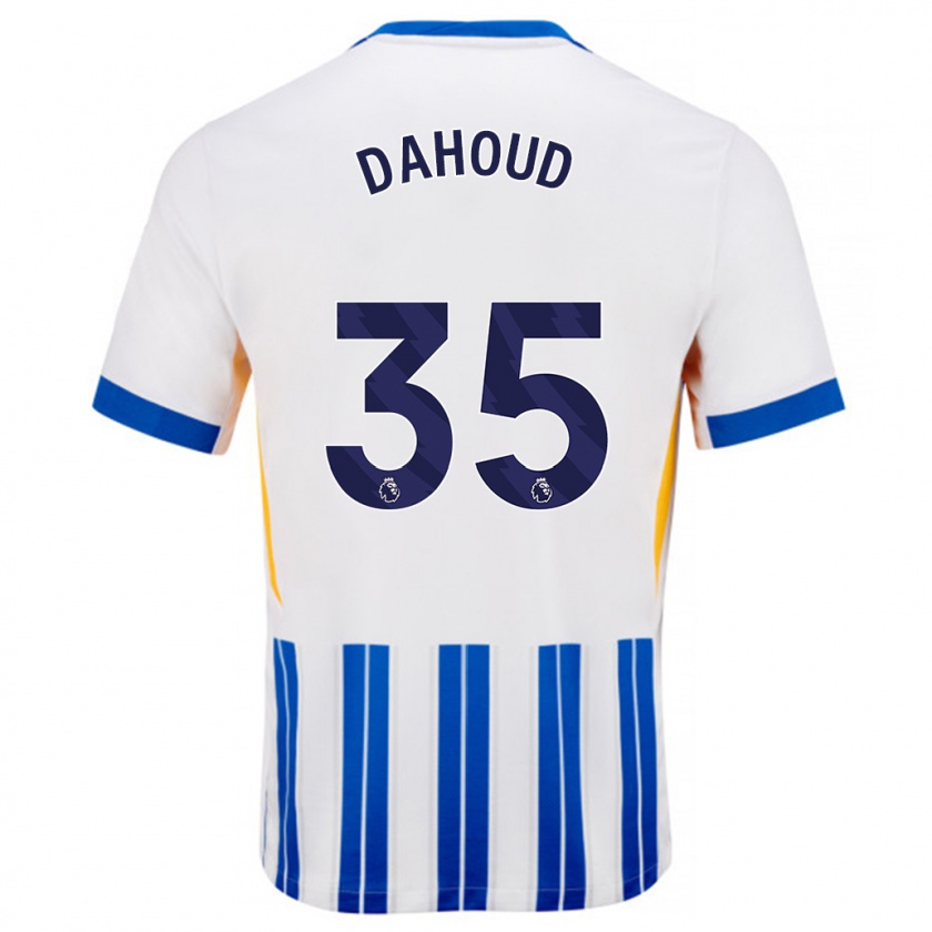 Kandiny Niño Camiseta Mahmoud Dahoud #35 Blanco Azul Rayas 1ª Equipación 2024/25 La Camisa Chile