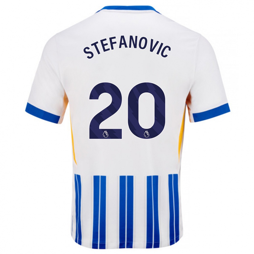 Kandiny Niño Camiseta Dejana Stefanović #20 Blanco Azul Rayas 1ª Equipación 2024/25 La Camisa Chile