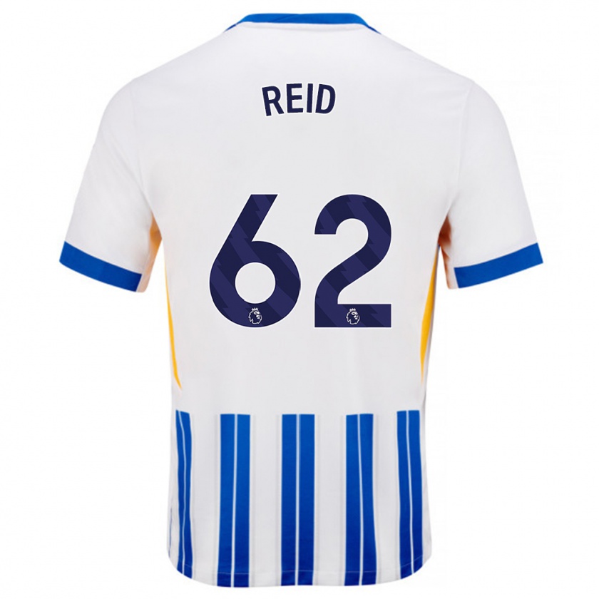 Kandiny Niño Camiseta Tommy Reid #62 Blanco Azul Rayas 1ª Equipación 2024/25 La Camisa Chile