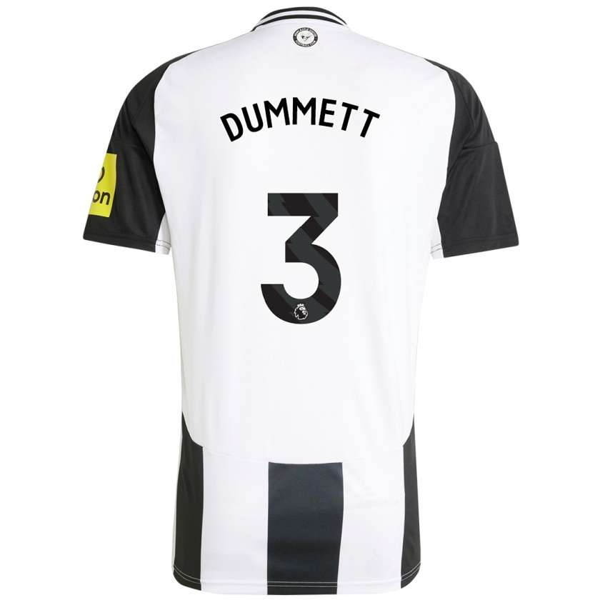 Kandiny Niño Camiseta Paul Dummett #3 Blanco Negro 1ª Equipación 2024/25 La Camisa Chile