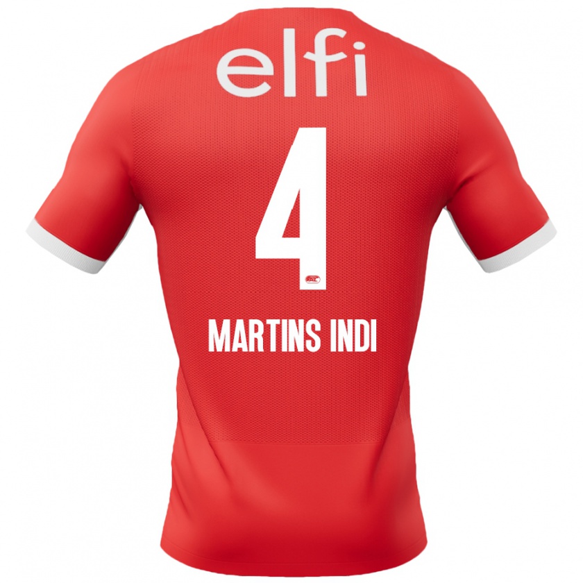 Kandiny Niño Camiseta Bruno Martins Indi #4 Rojo Blanco 1ª Equipación 2024/25 La Camisa Chile