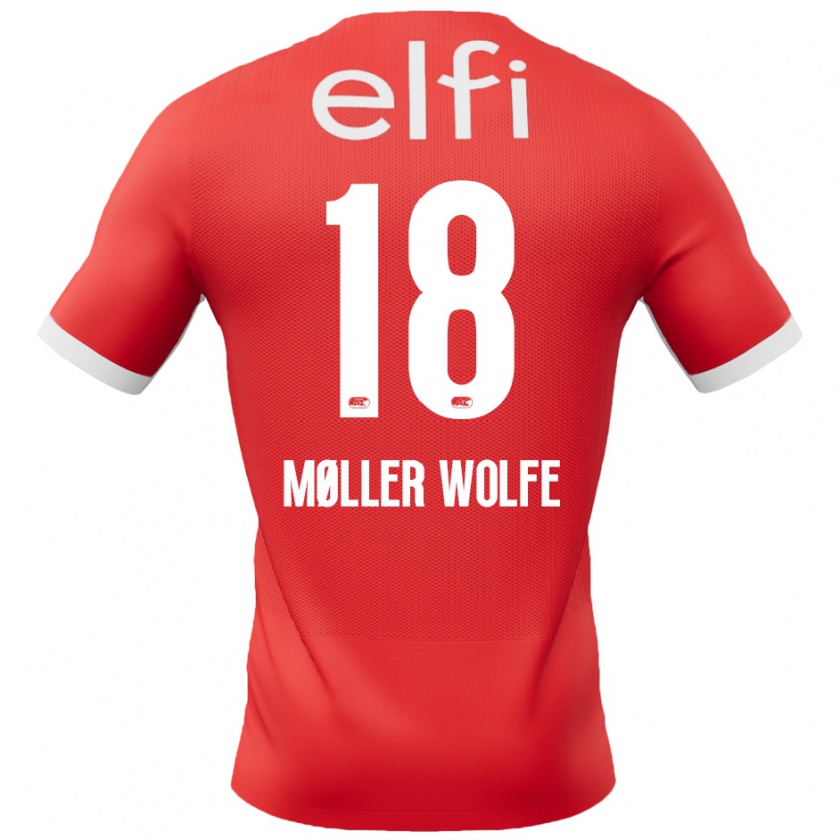 Kandiny Niño Camiseta David Møller Wolfe #18 Rojo Blanco 1ª Equipación 2024/25 La Camisa Chile