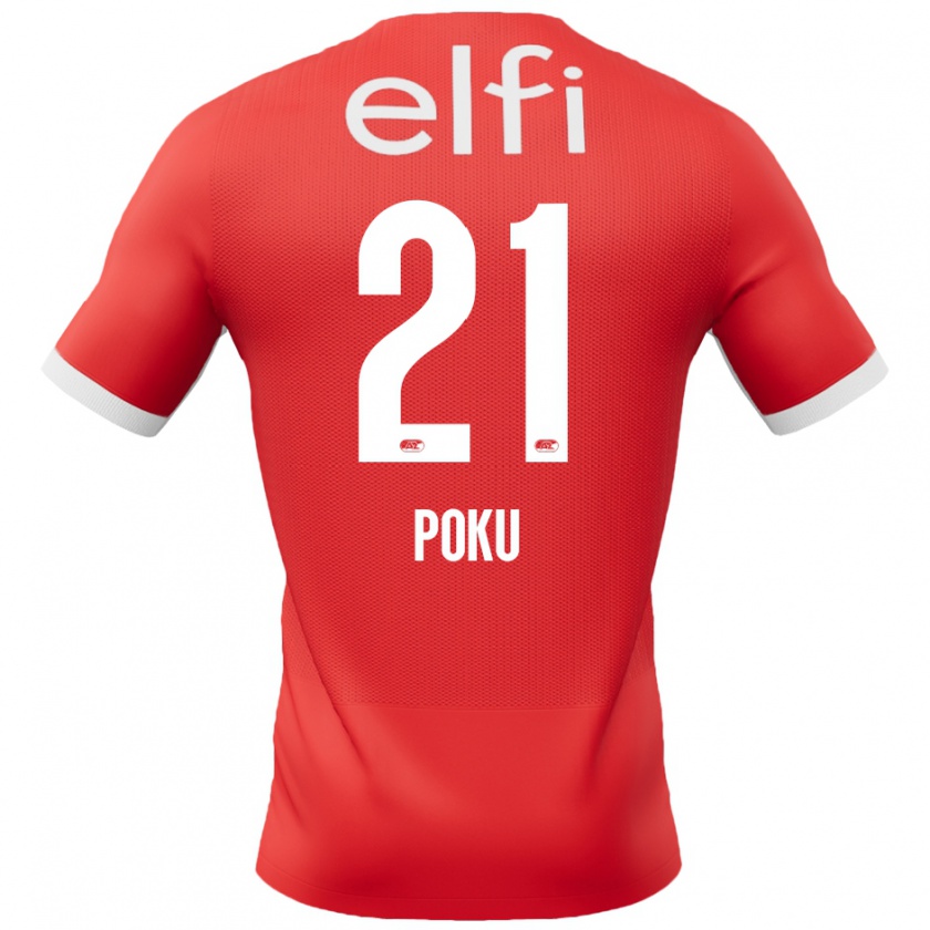 Kandiny Niño Camiseta Ernest Poku #21 Rojo Blanco 1ª Equipación 2024/25 La Camisa Chile