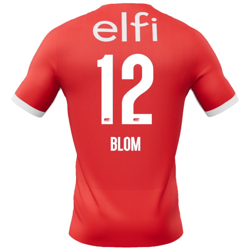 Kandiny Niño Camiseta Robin Blom #12 Rojo Blanco 1ª Equipación 2024/25 La Camisa Chile