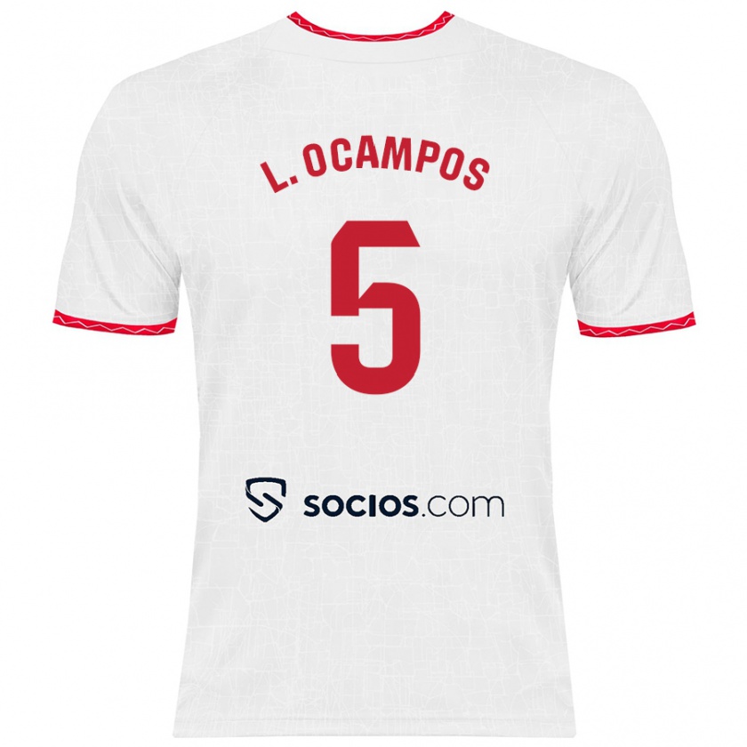 Kandiny Niño Camiseta Lucas Ocampos #5 Blanco Rojo 1ª Equipación 2024/25 La Camisa Chile