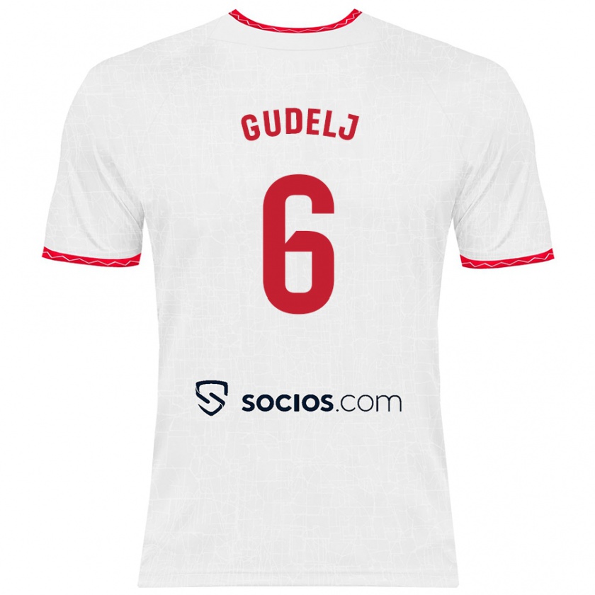 Kandiny Niño Camiseta Nemanja Gudelj #6 Blanco Rojo 1ª Equipación 2024/25 La Camisa Chile