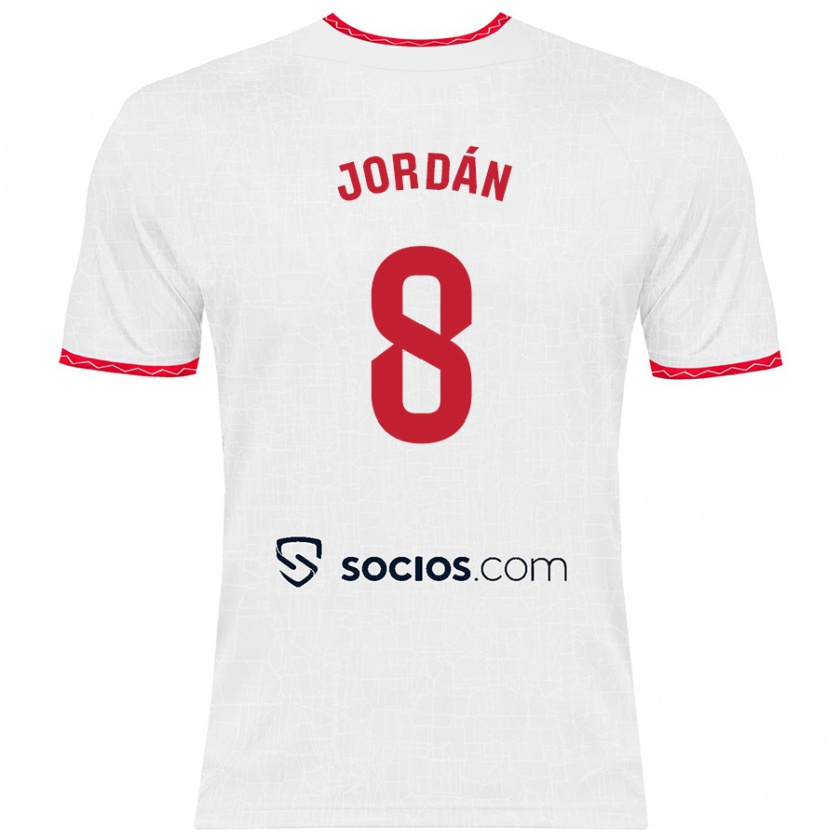 Kandiny Niño Camiseta Joan Jordán #8 Blanco Rojo 1ª Equipación 2024/25 La Camisa Chile