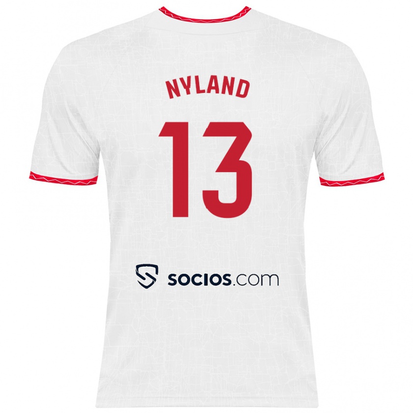 Kandiny Niño Camiseta Ørjan Nyland #13 Blanco Rojo 1ª Equipación 2024/25 La Camisa Chile