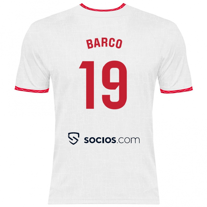 Kandiny Niño Camiseta Valentín Barco #19 Blanco Rojo 1ª Equipación 2024/25 La Camisa Chile