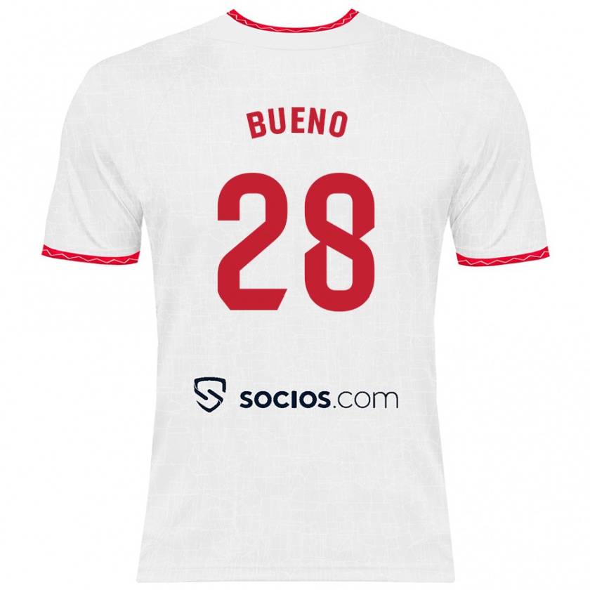 Kandiny Niño Camiseta Manu Bueno #28 Blanco Rojo 1ª Equipación 2024/25 La Camisa Chile