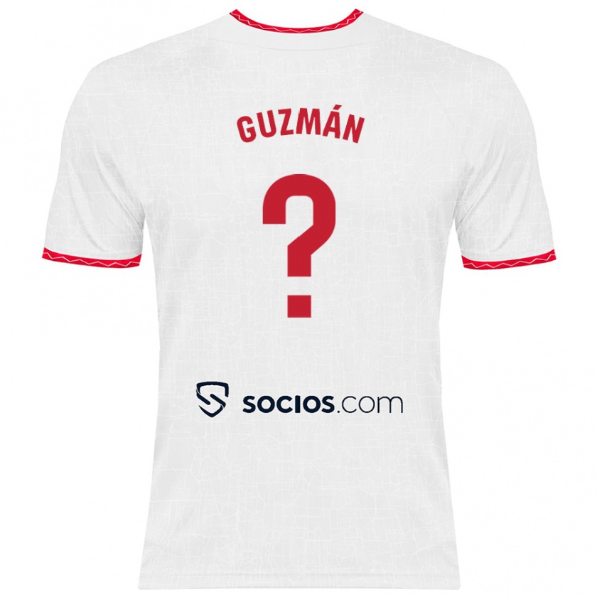 Kandiny Niño Camiseta Gonzalo Guzmán #0 Blanco Rojo 1ª Equipación 2024/25 La Camisa Chile