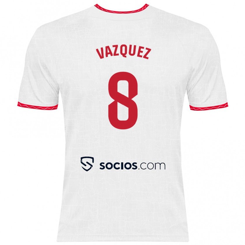 Kandiny Niño Camiseta Manolo Vázquez #8 Blanco Rojo 1ª Equipación 2024/25 La Camisa Chile