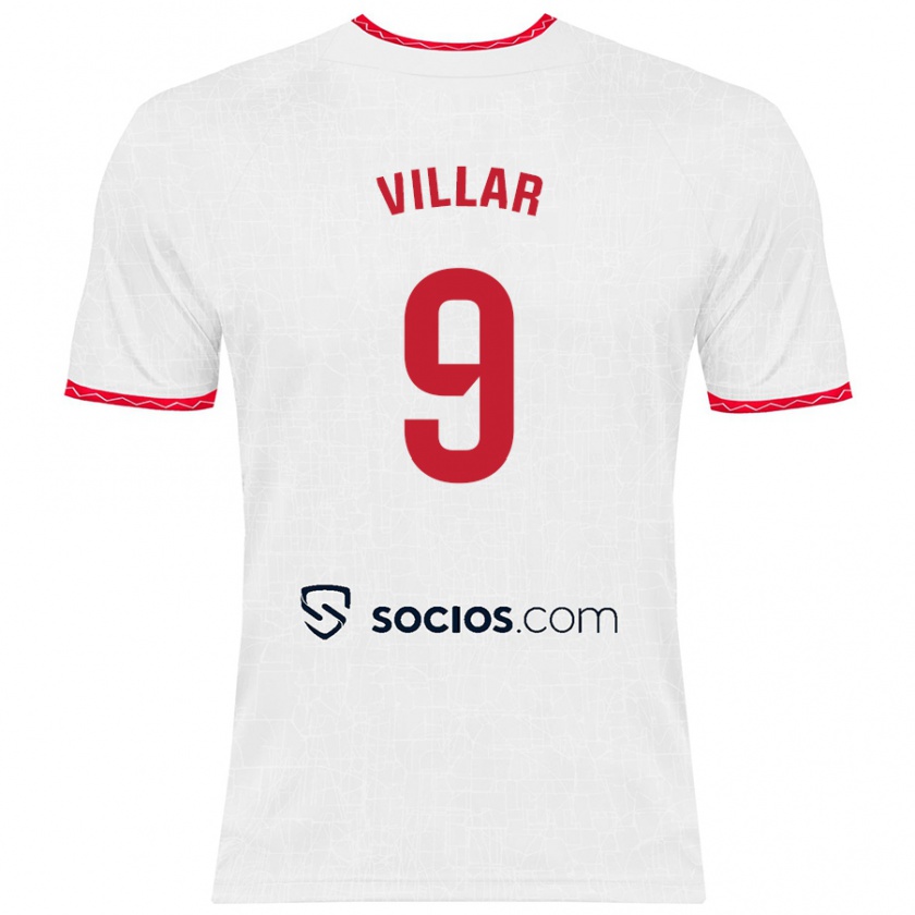 Kandiny Niño Camiseta Iker Villar #9 Blanco Rojo 1ª Equipación 2024/25 La Camisa Chile