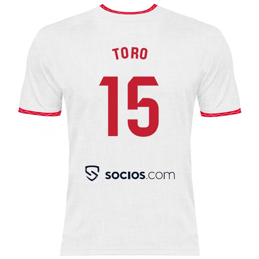 Kandiny Niño Camiseta Juanan Toro #15 Blanco Rojo 1ª Equipación 2024/25 La Camisa Chile