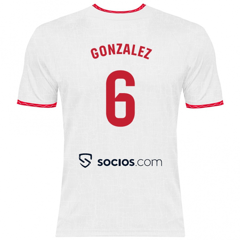 Kandiny Niño Camiseta Pamela González #6 Blanco Rojo 1ª Equipación 2024/25 La Camisa Chile