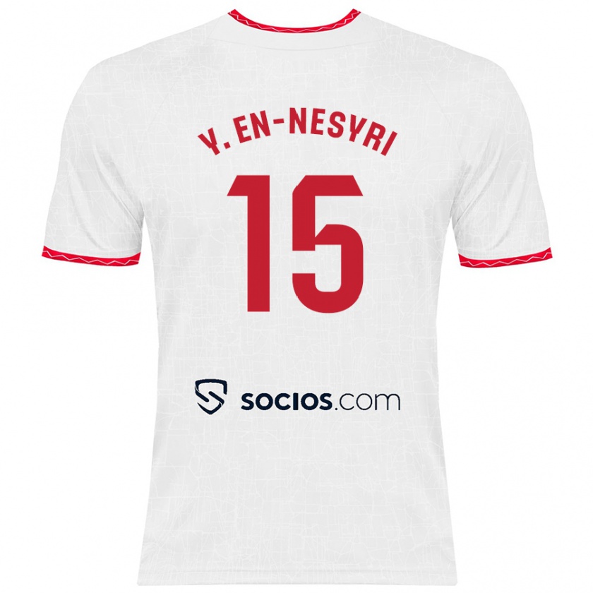 Kandiny Niño Camiseta Youssef En-Nesyri #15 Blanco Rojo 1ª Equipación 2024/25 La Camisa Chile