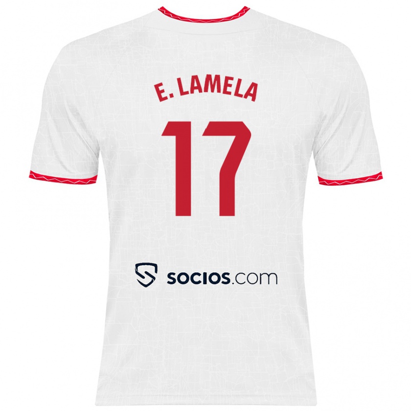 Kandiny Niño Camiseta Erik Lamela #17 Blanco Rojo 1ª Equipación 2024/25 La Camisa Chile