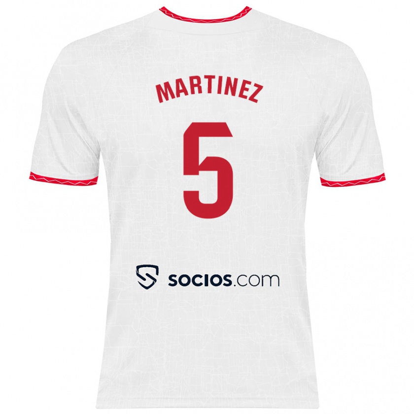 Kandiny Niño Camiseta Sergio Martínez #5 Blanco Rojo 1ª Equipación 2024/25 La Camisa Chile