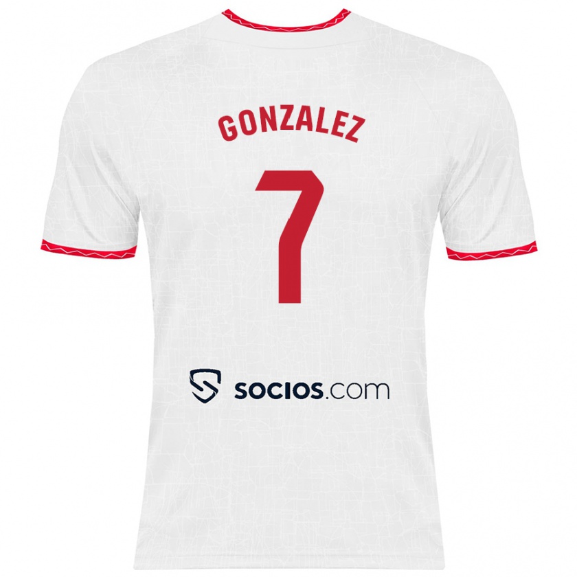 Kandiny Niño Camiseta Juan González #7 Blanco Rojo 1ª Equipación 2024/25 La Camisa Chile