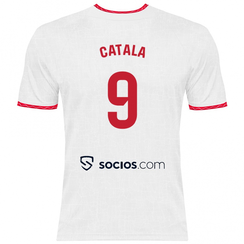 Kandiny Niño Camiseta Rubén Catalá #9 Blanco Rojo 1ª Equipación 2024/25 La Camisa Chile