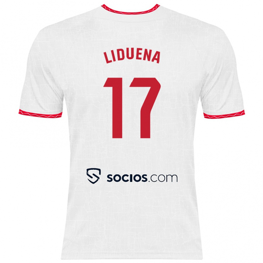 Kandiny Niño Camiseta Daniel Lidueña #17 Blanco Rojo 1ª Equipación 2024/25 La Camisa Chile