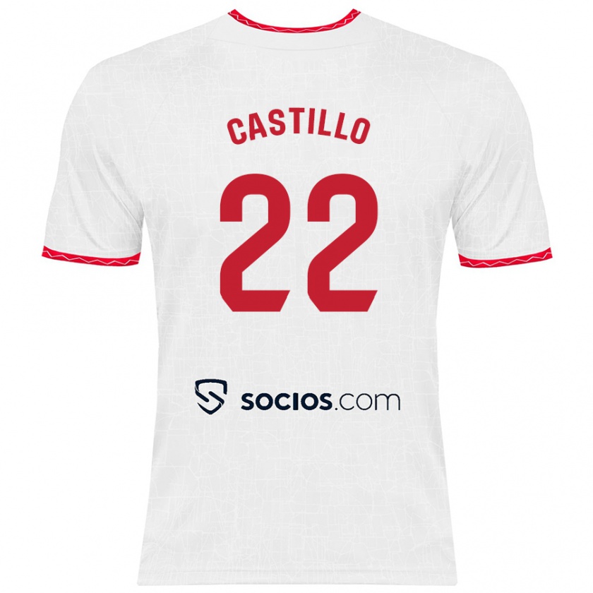 Kandiny Niño Camiseta José Castillo #22 Blanco Rojo 1ª Equipación 2024/25 La Camisa Chile