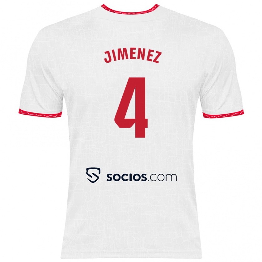 Kandiny Niño Camiseta Diego Jiménez #4 Blanco Rojo 1ª Equipación 2024/25 La Camisa Chile