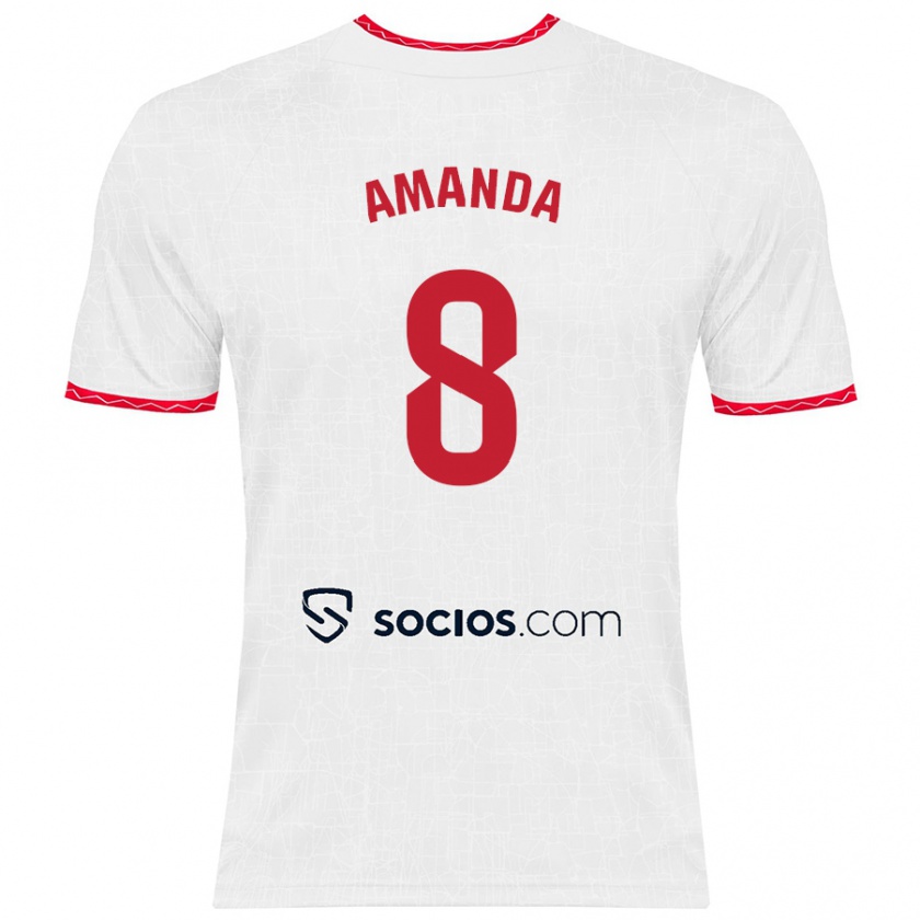 Kandiny Niño Camiseta Amanda Sampedro Bustos #8 Blanco Rojo 1ª Equipación 2024/25 La Camisa Chile