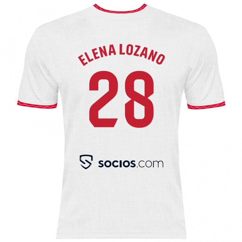 Kandiny Niño Camiseta Elena Lozano Gallego #28 Blanco Rojo 1ª Equipación 2024/25 La Camisa Chile