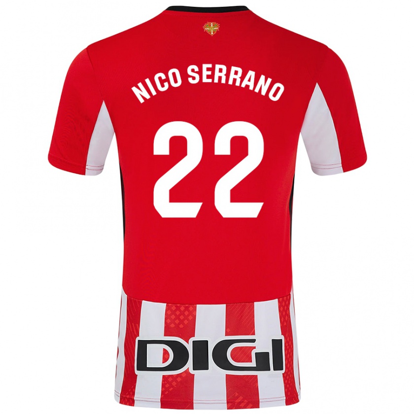 Kandiny Niño Camiseta Nico Serrano #22 Rojo Blanco 1ª Equipación 2024/25 La Camisa Chile