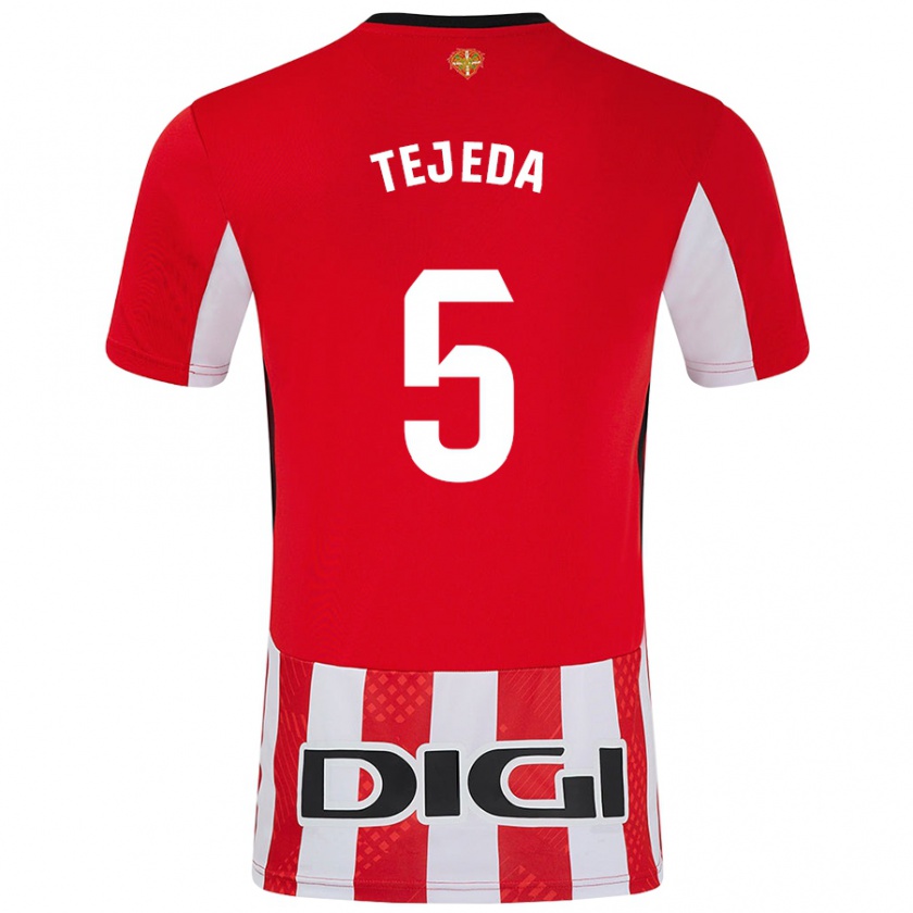 Kandiny Niño Camiseta Diego Tejeda #5 Rojo Blanco 1ª Equipación 2024/25 La Camisa Chile