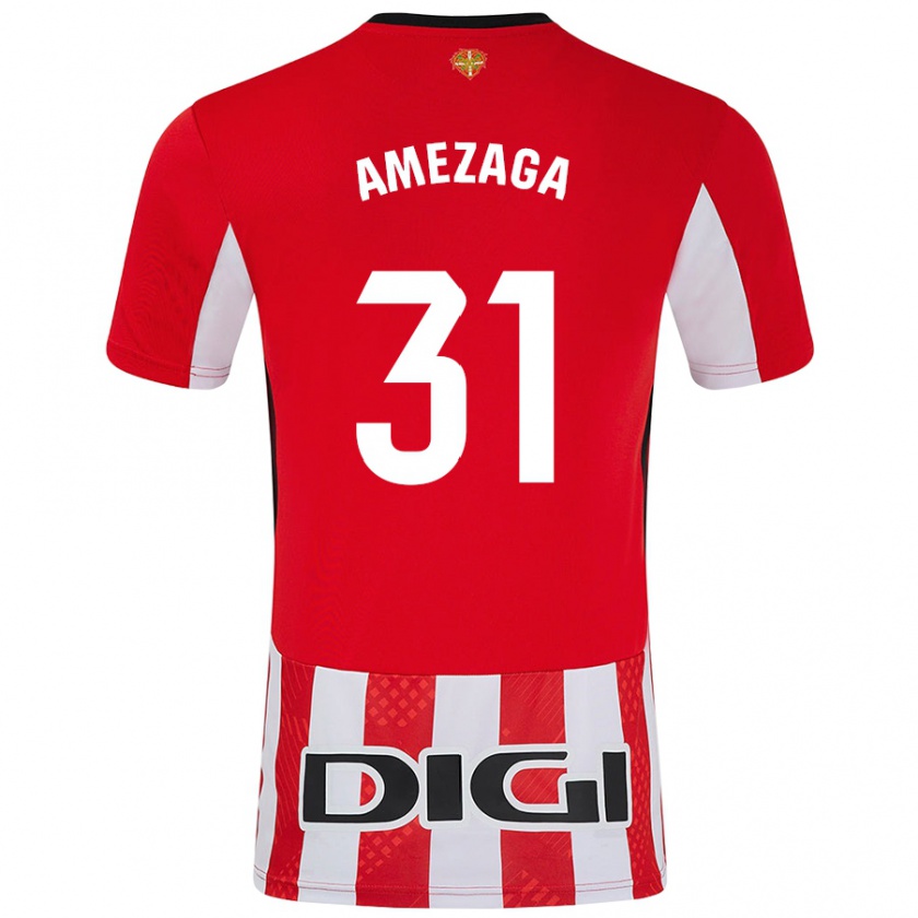 Kandiny Niño Camiseta Jone Amezaga #31 Rojo Blanco 1ª Equipación 2024/25 La Camisa Chile