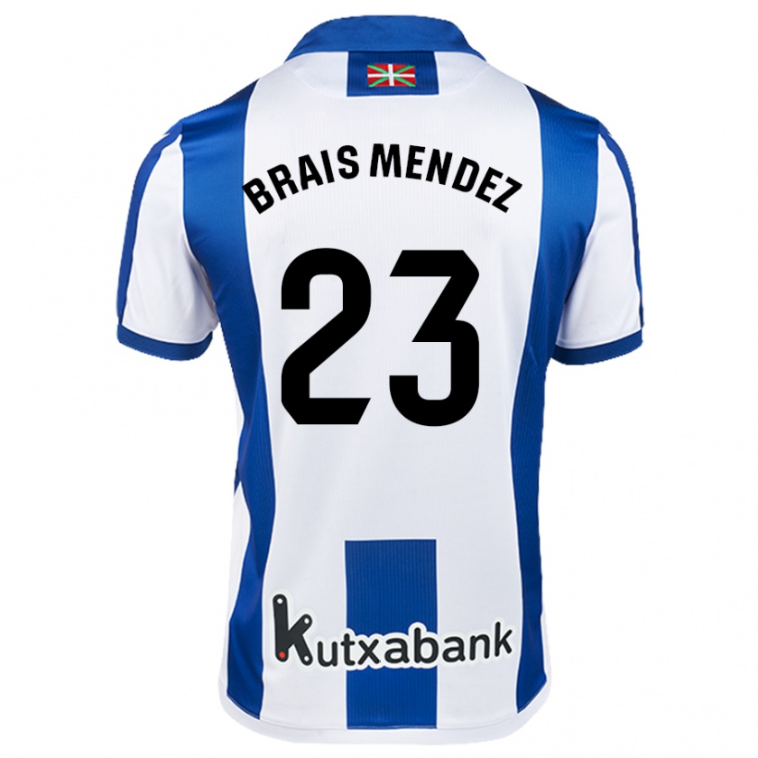 Kandiny Niño Camiseta Brais Méndez #23 Blanco Azul 1ª Equipación 2024/25 La Camisa Chile