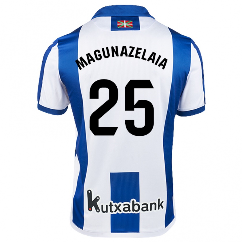 Kandiny Niño Camiseta Jon Magunazelaia #25 Blanco Azul 1ª Equipación 2024/25 La Camisa Chile