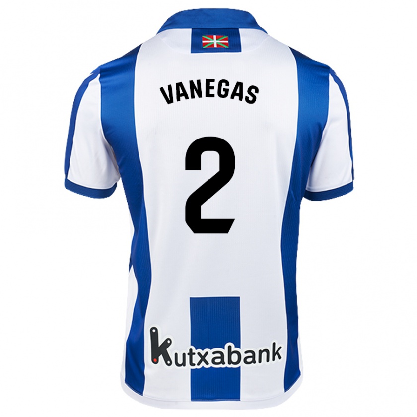 Kandiny Niño Camiseta Manuela Vanegas #2 Blanco Azul 1ª Equipación 2024/25 La Camisa Chile