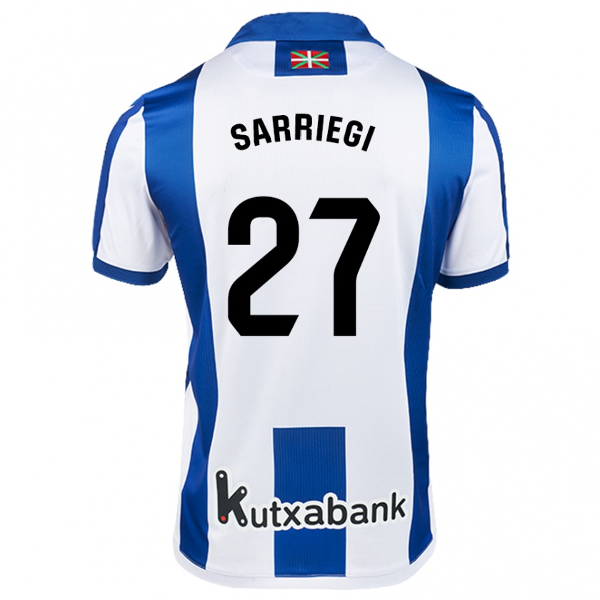 Kandiny Niño Camiseta Nora Sarriegi #27 Blanco Azul 1ª Equipación 2024/25 La Camisa Chile