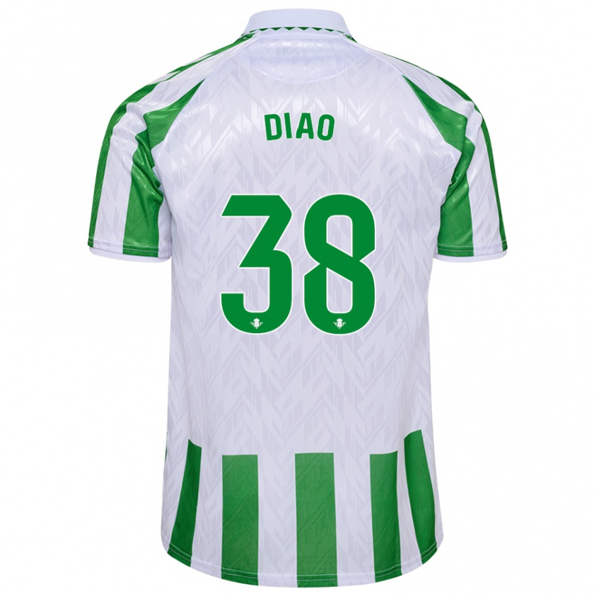 Kandiny Niño Camiseta Assane Diao #38 Verde Rayas Blancas 1ª Equipación 2024/25 La Camisa Chile