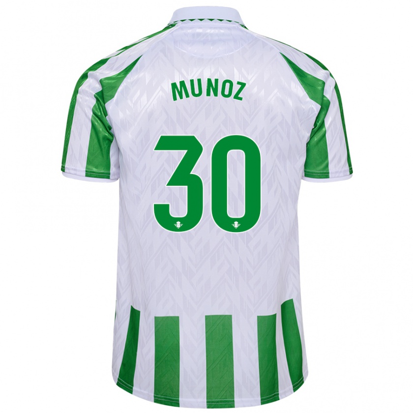 Kandiny Niño Camiseta Blanca Muñoz #30 Verde Rayas Blancas 1ª Equipación 2024/25 La Camisa Chile