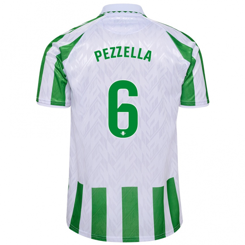 Kandiny Niño Camiseta Germán Pezzella #6 Verde Rayas Blancas 1ª Equipación 2024/25 La Camisa Chile