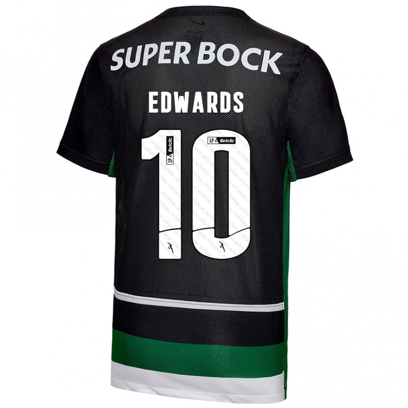 Kandiny Niño Camiseta Marcus Edwards #10 Negro Blanco Verde 1ª Equipación 2024/25 La Camisa Chile