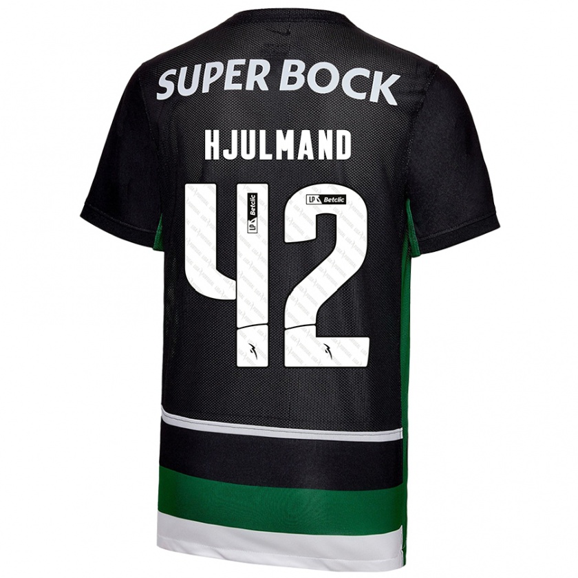 Kandiny Niño Camiseta Morten Hjulmand #42 Negro Blanco Verde 1ª Equipación 2024/25 La Camisa Chile