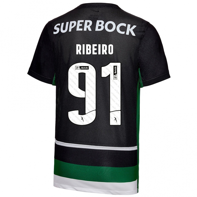 Kandiny Niño Camiseta Rodrigo Ribeiro #91 Negro Blanco Verde 1ª Equipación 2024/25 La Camisa Chile