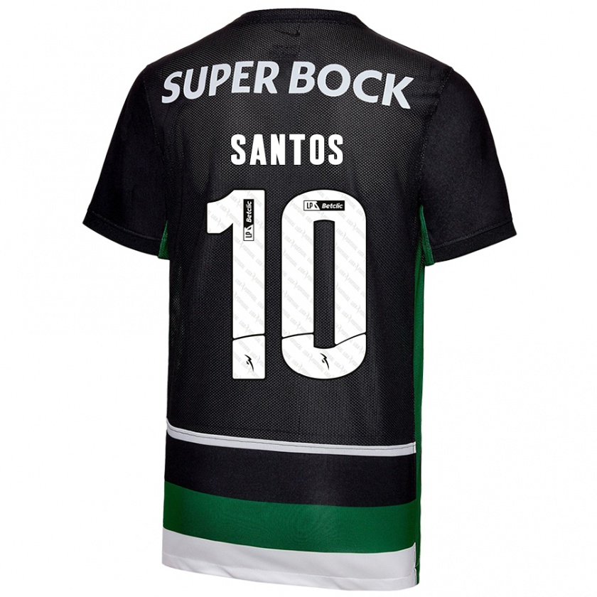 Kandiny Niño Camiseta Guilherme Santos #10 Negro Blanco Verde 1ª Equipación 2024/25 La Camisa Chile